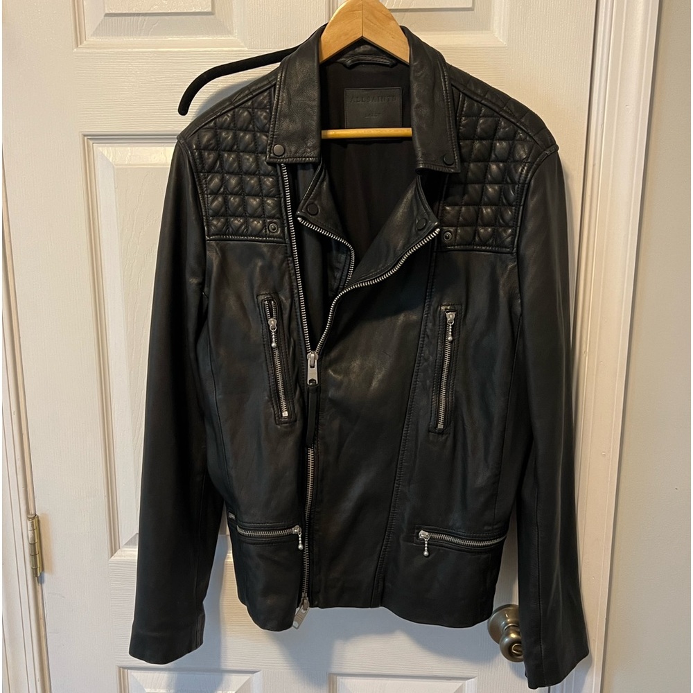 All Saints Black Leather Motorcycle Jacket Men’s Large